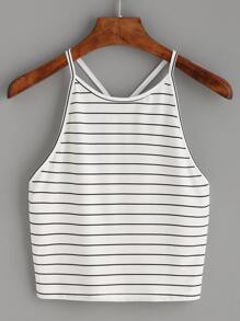 White Striped Y Back Cami Top