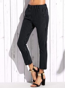 Black Vertical Striped Elastic Waist Pants