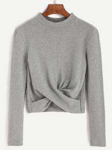 Grey Mock Neck Twist Front Crop T-shirt