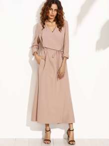 Pink Drape Collar Longline Wrap Coat
