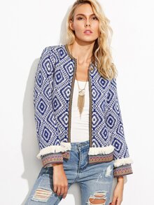Blue Fringe Trim Tribal Jacket With Embroidered Tape