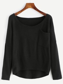 Black Pocket High Low Sweater