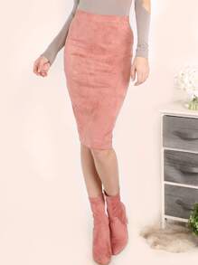 Pink Faux Suede Pencil Skirt