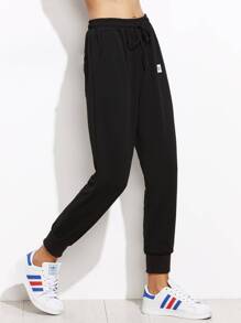 Black Drawstring Patch Peg Pants