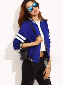 Royal Blue Contrast Trim Long Sleeve Baseball Jacket