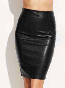Black Faux Leather Skinny Skirt
