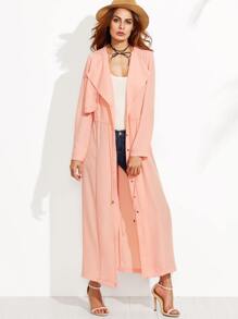 Pink Drape Collar Layered Drawstring Duster Coat With Gun Flap