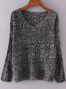 Black V Neck Loose Textured Sweater
