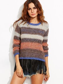 Multicolor Marled Knit Striped Pullover Sweater