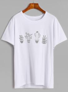 White Cactus Print T-shirt