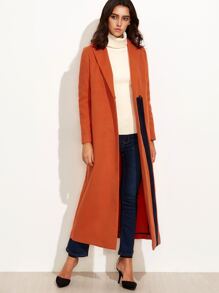Orange Contrast Panel Slit Back Hidden Button Duster Coat