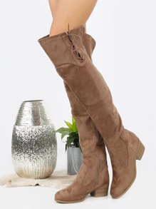 Faux Suede Over Knee Lace Boots TAUPE