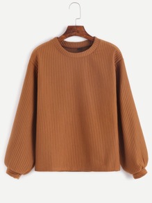 Khaki Long Sleeve Ribbed Sweatshirt