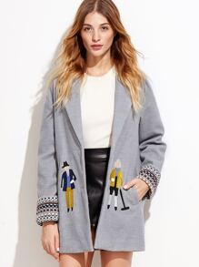 Heather Grey Drop Shoulder Embroidered Coat