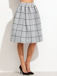 Grey Grid Box Pleated Skirt
