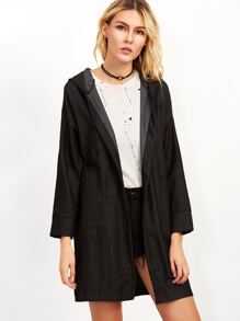 Black Drop Shoulder Hooded Denim Coat