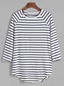 Contrast Striped Raglan Sleeve Curved Hem T-shirt