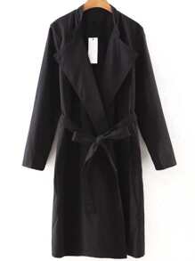 Black Shawl Collar Trench Coat With Belt