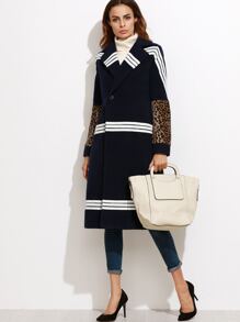 Navy Striped Leopard Sleeve Coat