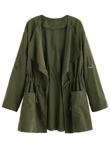 Olive Green Drape Collar Drawstring Coat