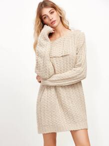 Apricot Mixed Knit Asymmetric Off The Shoulder Sweater Dress