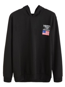 Black American Flag Print Hooded Sweatshirt