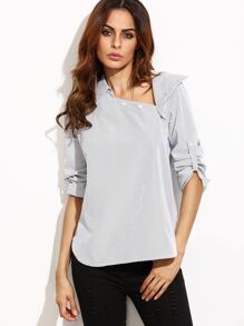 White Striped Asymmetric Buttoned Neck Blouse