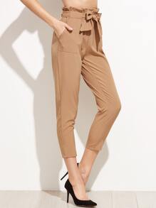 Khaki Tie Waist Ruffle Peg Pants