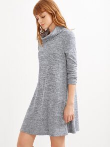 Grey Marled Knit Cowl Neck A Line Dress