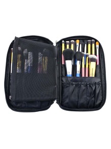 Black Zipper Makeup Bag With Small Mesh Bag