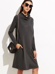 Heather Grey Cowl Neck Long Sleeve Shift Dress