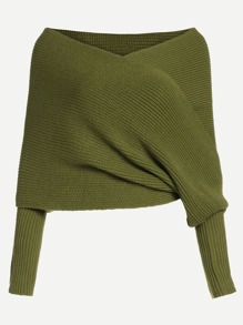 Olive Green Off The Shoulder Cross Wrap Sweater