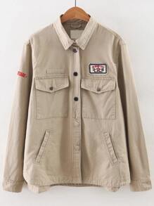 Khaki Letter Embroidery Dip Hem Coat With Pockets