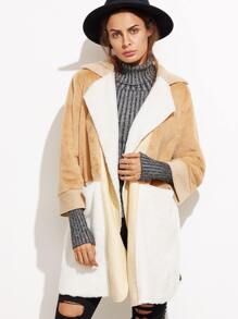 Color Block Fluffy Faux Fur Coat