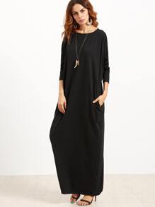 Black Scoop Neck Shift Maxi Dress
