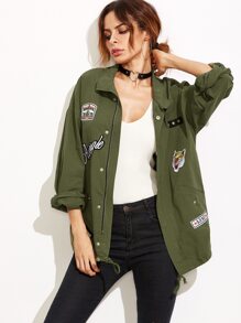 Olive Green Drop Shoulder Utility Jacket With Patch Detail
