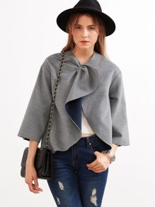 Grey Knotted Collar Kimono Sleeve Double Face Coat