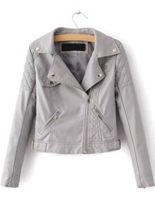 Grey Textured Detail PU Jacket With Zipper