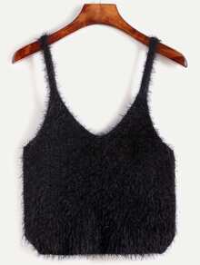 Black Fuzzy Crop Sweater