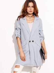 Blue Drop Shoulder Roll Tab Sleeve Coat