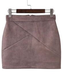 Brown Zipper Back Mini Skirt