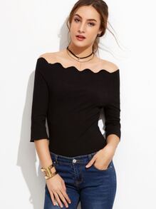Black Scallop Off The Shoulder T-shirt