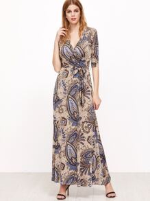 Apricot Tribal Print Self Tie Mxai Dress
