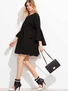 Black Collarless Hidden Button Oversized Bell Sleeve Coat