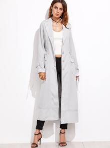 Grey Drawstring Waist And Cuff Long Coat