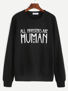 Black Slogan Print Sweatshirt