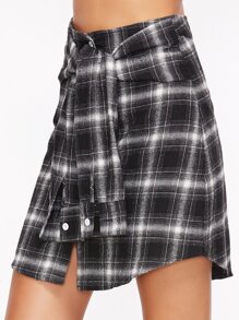 Tartan Plaid Tie Front Skirt