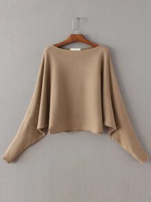 Camel Boat Neck Batwing Sleeve Knitwear