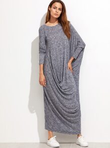 Navy Marled Knit Draped Asymmetric Oversized Dress