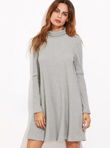 Heather Grey High Neck Ribbed Swing Dress